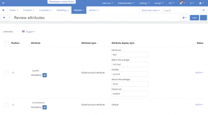 17. CS-Cart Power Reviews attributes menu