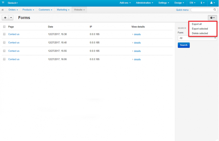 Export forms