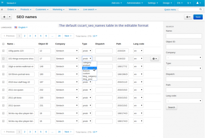 таблица cscart_seo_names