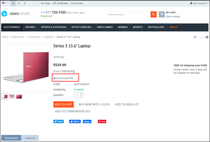 Product Page PDF CS-Cart add-on