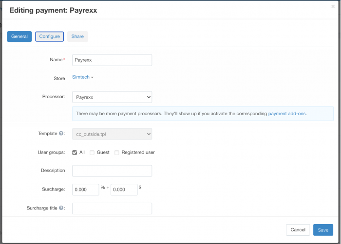 Payrexx settings in CS-Cart store