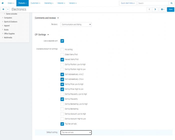 Extended Sorting Settings on the category page