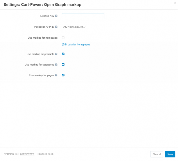 Open Graph add-on settings