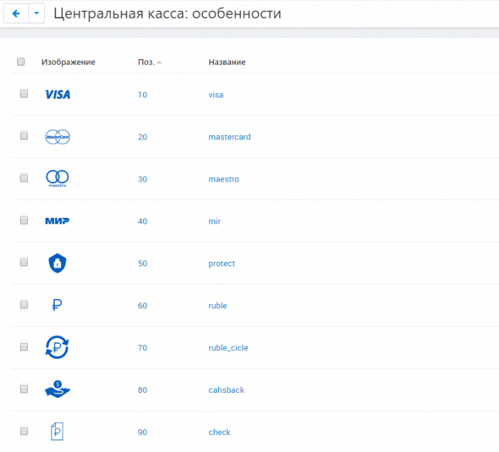 Меню особенностей
